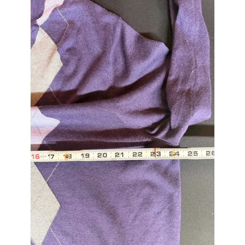 Banana Republic Men Purple Argyle Silk Cashmere Blend Sweater XL Y2K Preppy Golf